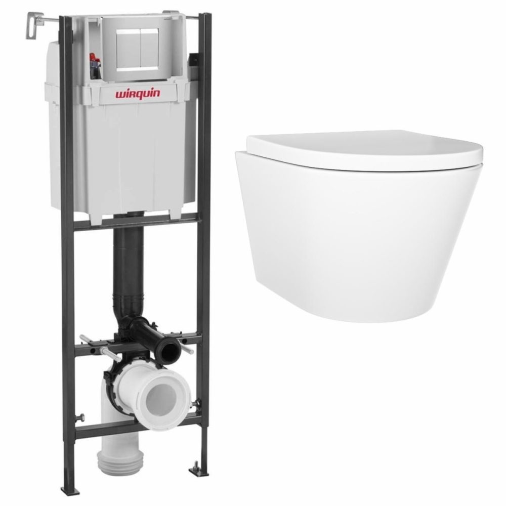 Wall Hung Toilet With Slim Soft Close Seat Frame Cistern And Chrome Flush- Newport Bathroom