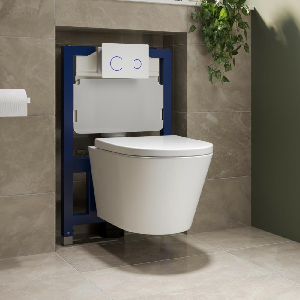 Wall Hung Toilet With Soft Close Seat White Glass Sensor Pneumatic Flush Plate 820Mm Frame & Cistern – Newport Bathroom