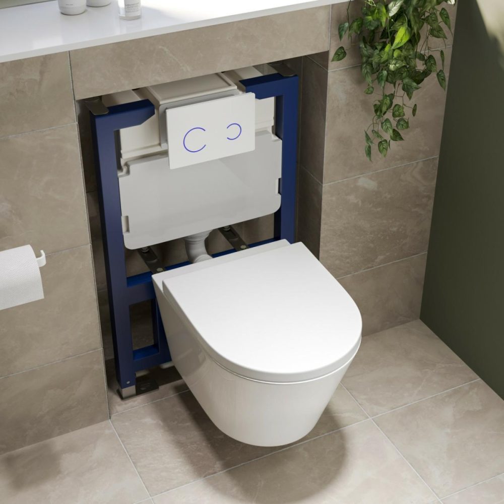 Wall Hung Toilet With Soft Close Seat White Glass Sensor Pneumatic Flush Plate 820Mm Frame & Cistern – Newport Bathroom