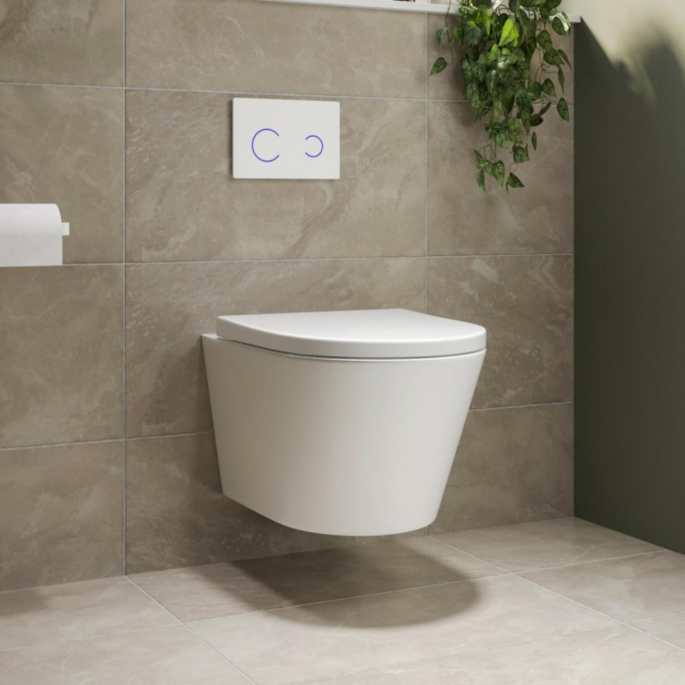 Wall Hung Toilet With Soft Close Seat White Glass Sensor Pneumatic Flush Plate 820Mm Frame & Cistern – Newport Bathroom