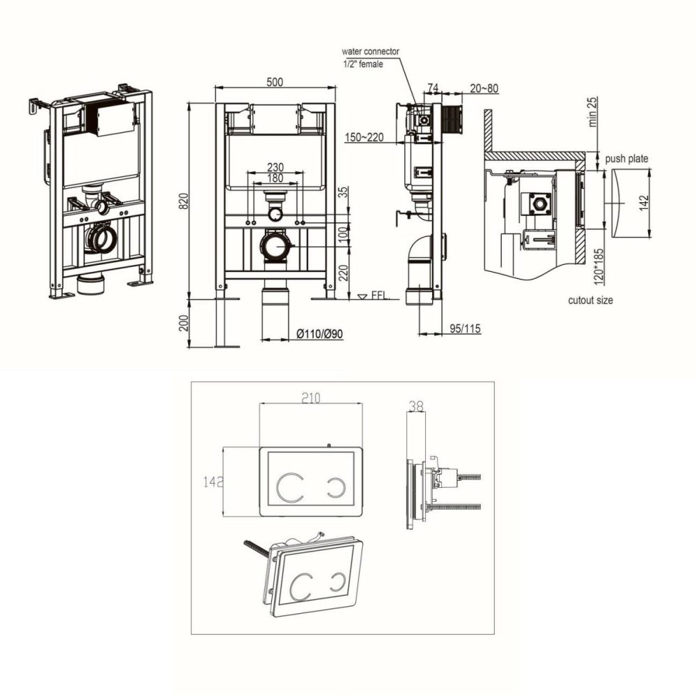 Wall Hung Toilet With Soft Close Seat White Glass Sensor Pneumatic Flush Plate 820Mm Frame & Cistern – Newport Bathroom