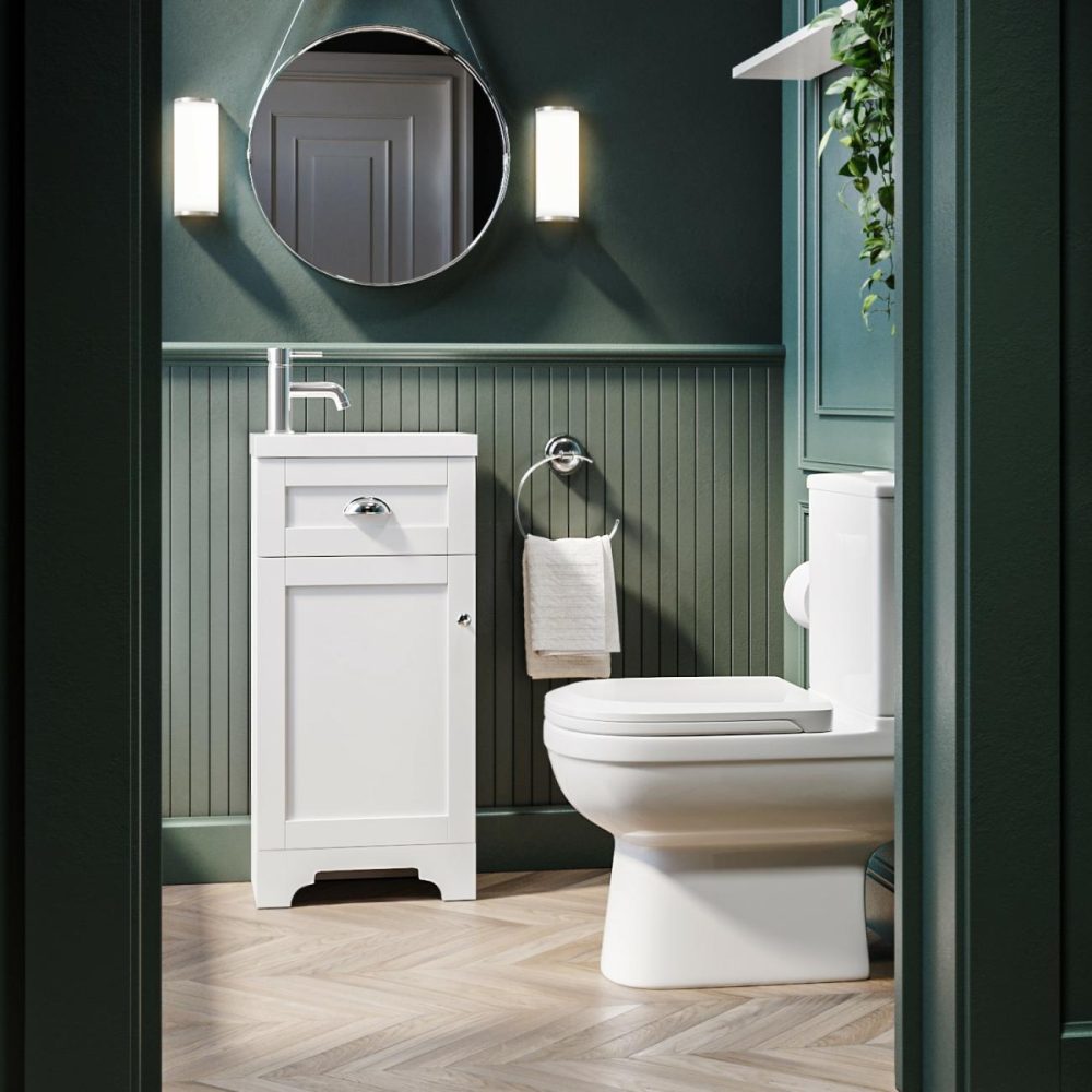 White Cloakroom Vanity Unit With Basin With Toilet Suite Bathroom