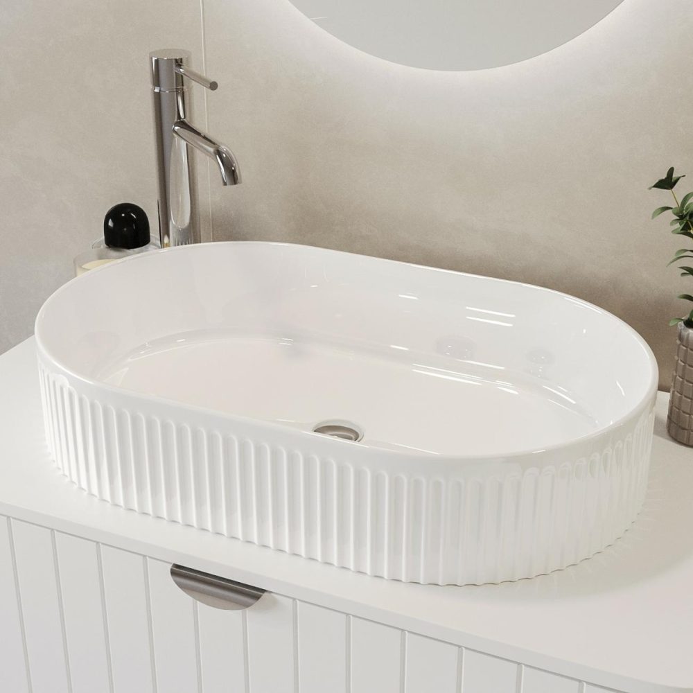 White Fluted Countertop Basin 573Mm – Oregon Basins