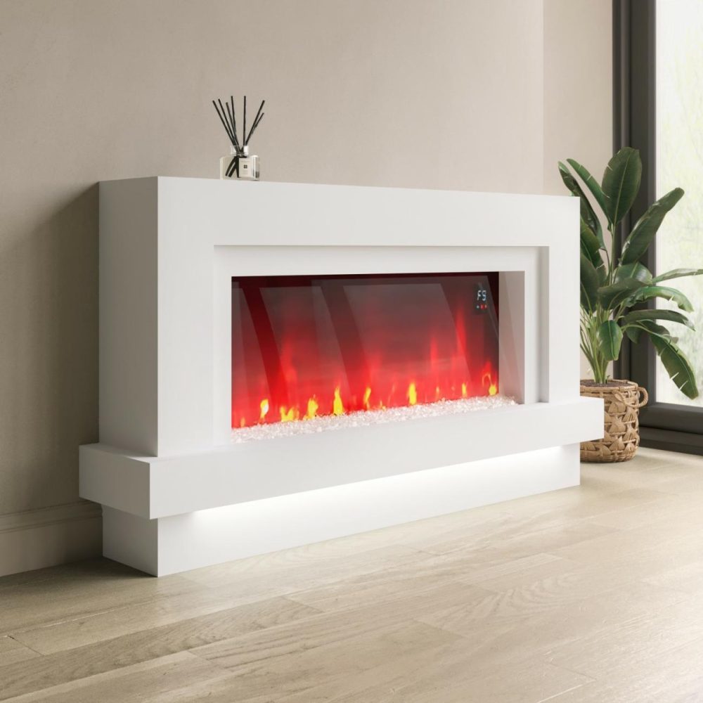 White Freestanding Electric Fireplace With Led Lights 48 Inch – Amberglo Fireplace Suites