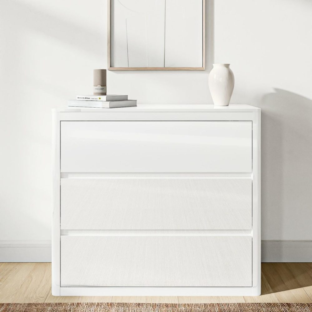 White High Gloss Chest Of 3 Drawers With Curved Edges – Lexi Chest Of Drawers