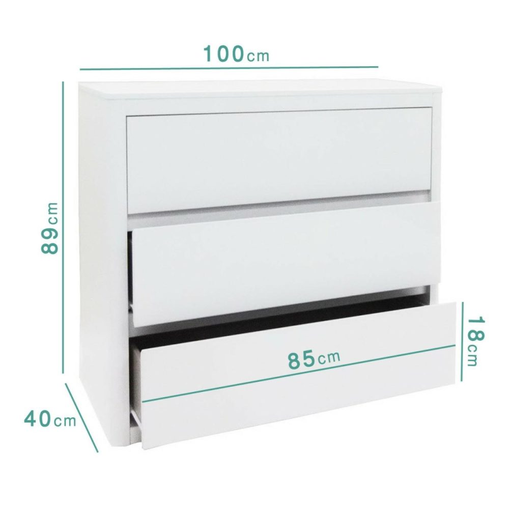 White High Gloss Chest Of 3 Drawers With Curved Edges – Lexi Chest Of Drawers