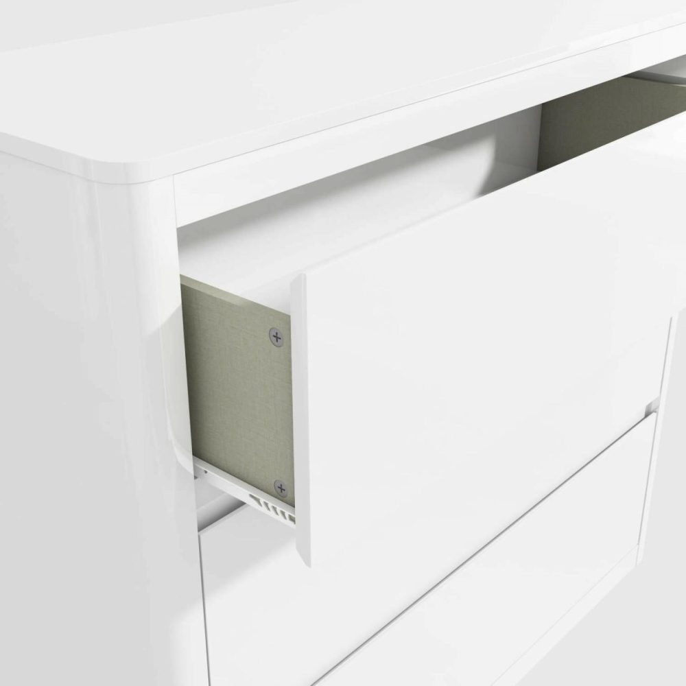 White High Gloss Chest Of 3 Drawers With Curved Edges – Lexi Chest Of Drawers