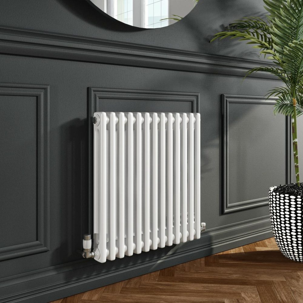 White Horizontal 2 Column Traditional Radiator 600 X 605Mm – Nambi Heating