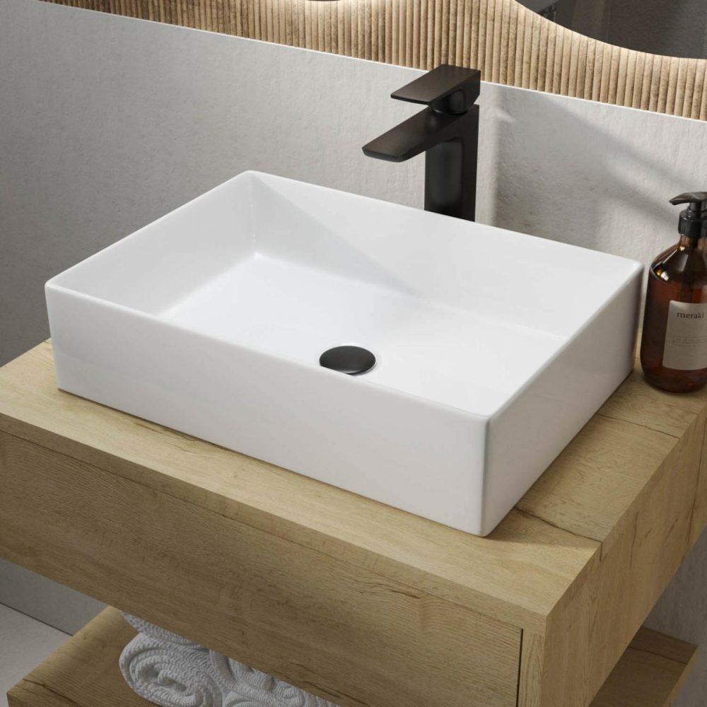 White Rectangular Countertop Basin 450Mm – Corey Basins