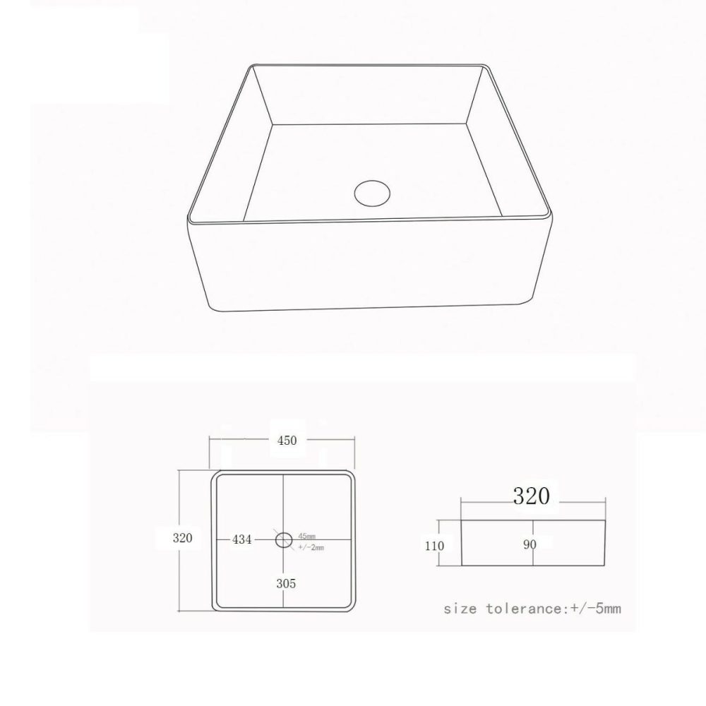 White Rectangular Countertop Basin 450Mm – Corey Basins