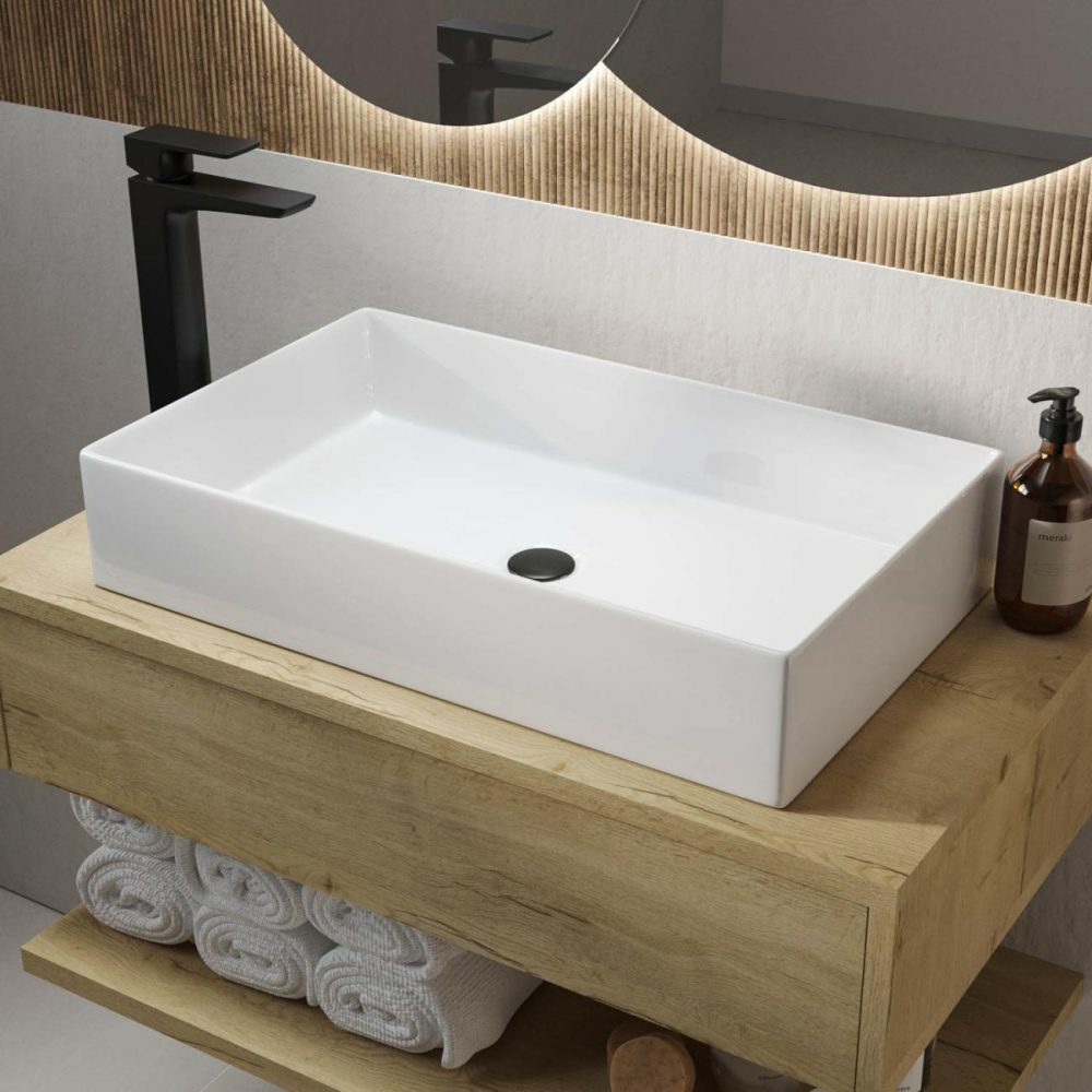 White Rectangular Countertop Basin 605Mm – Corey Basins