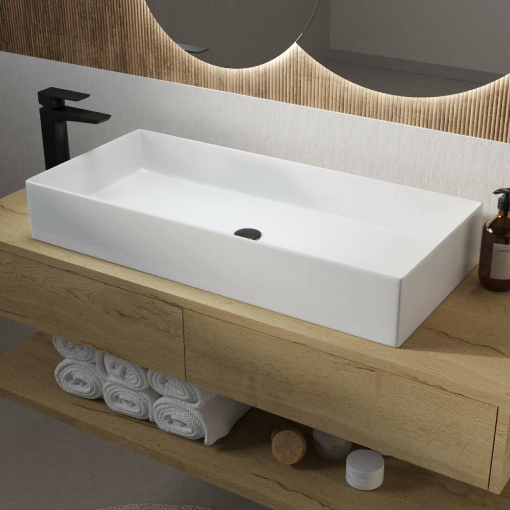 White Rectangular Countertop Basin 800Mm – Corey Basins