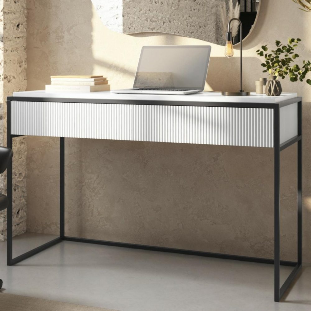 White Ribbed Desk With Drawers – Larsen Office