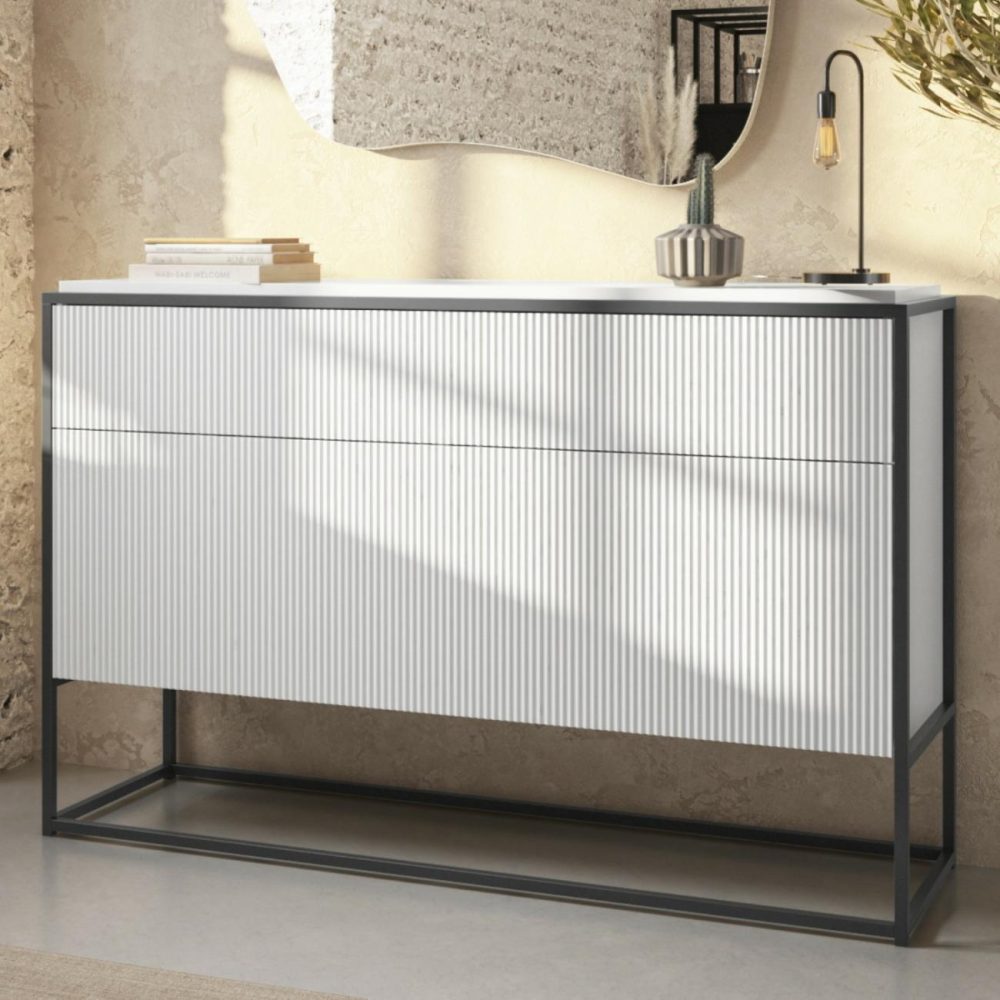 White Ribbed Office Cabinet – Larsen Office