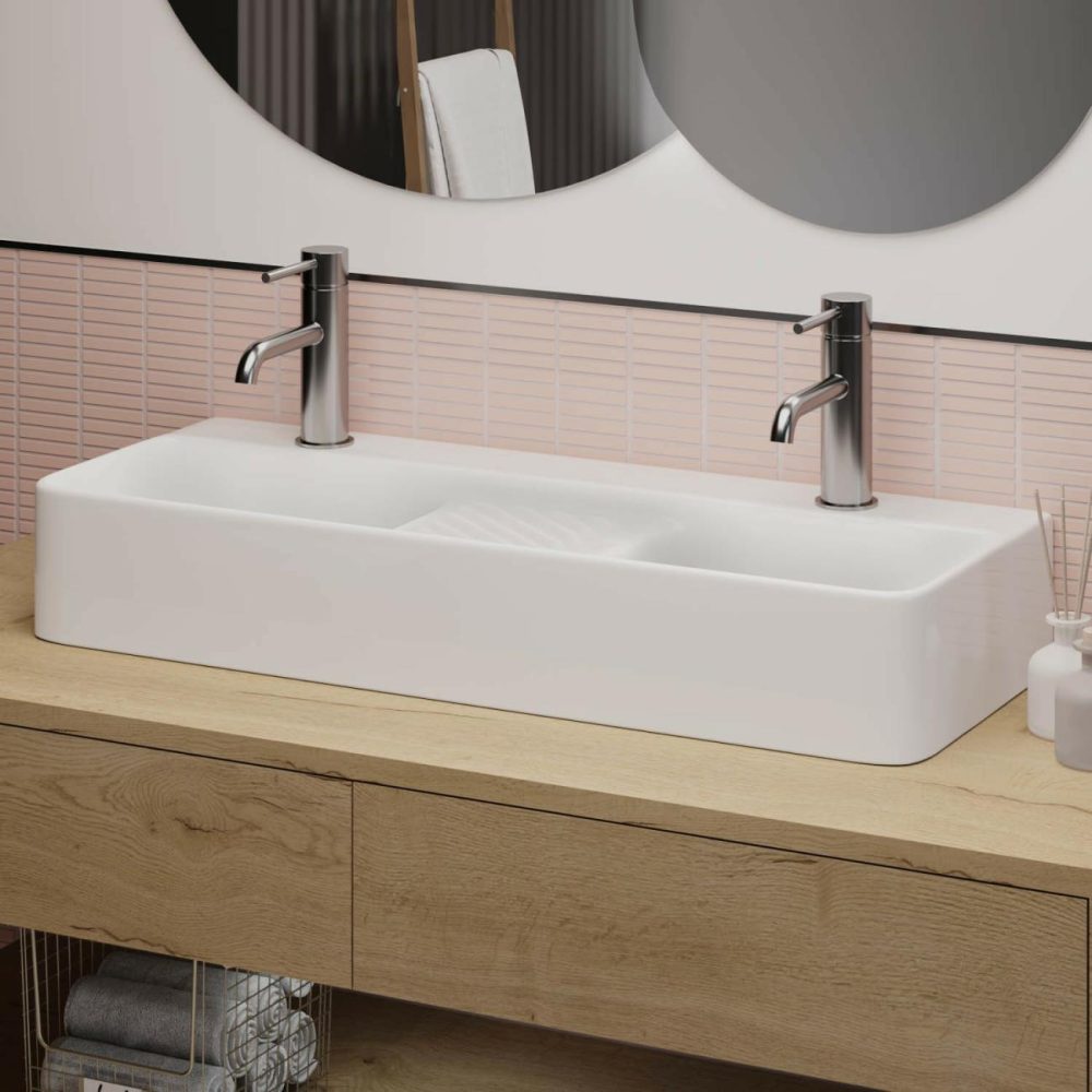 White Square Countertop Double Basin 800Mm – Bowen Basins