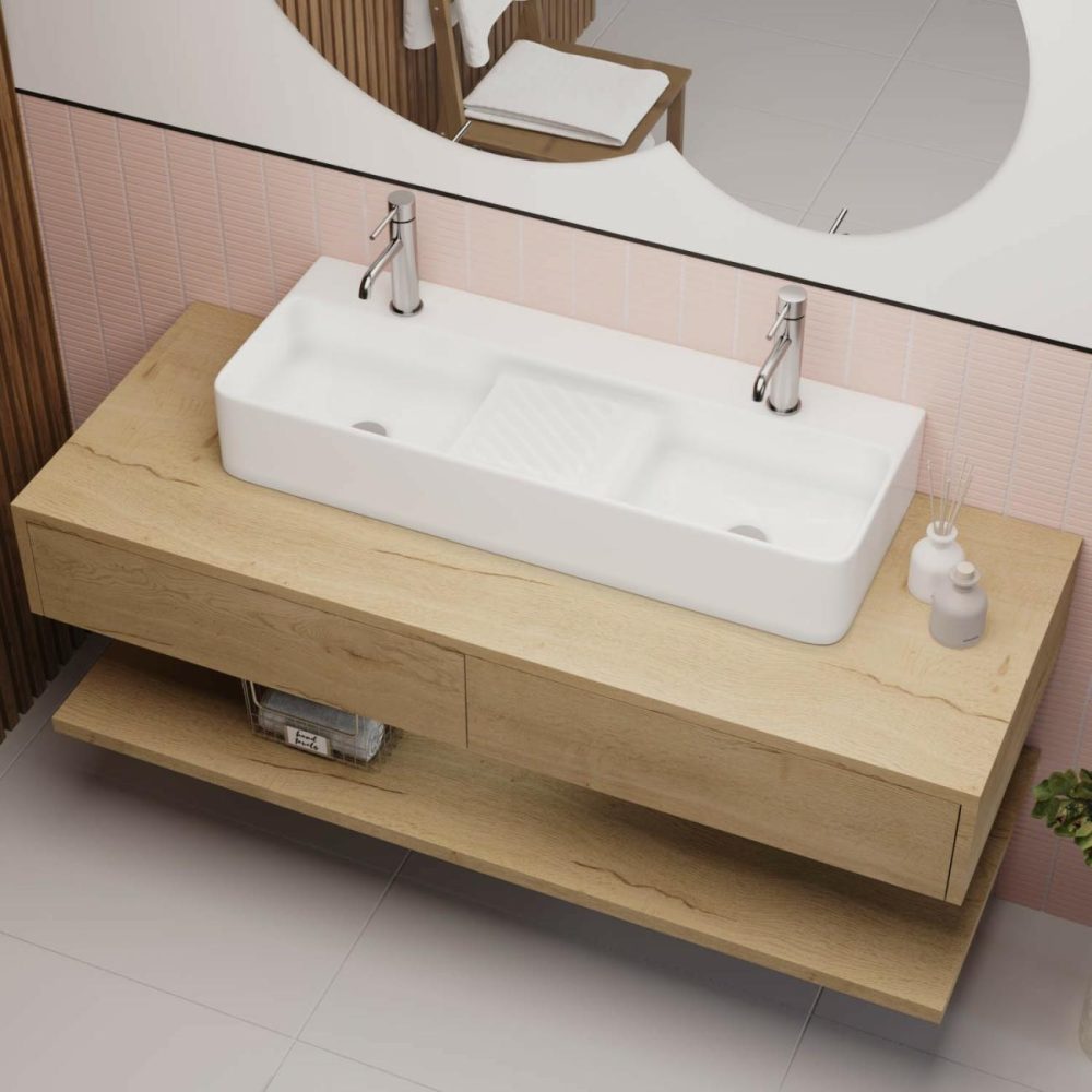 White Square Countertop Double Basin 800Mm – Bowen Basins