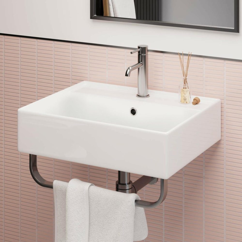 White Square Wall Hung Basin With Chrome Rack 497Mm – Bowen Basins