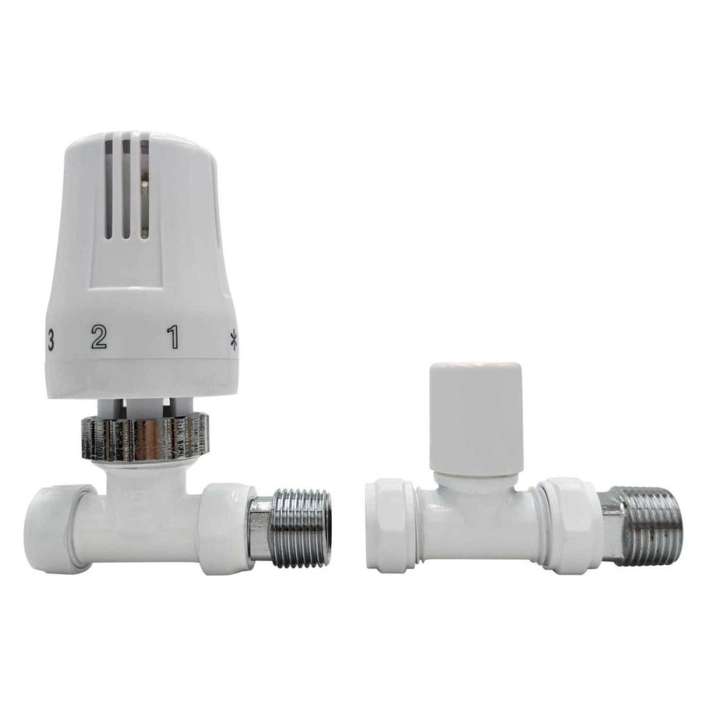 White Thermostatic Straight Radiator Valves Fires