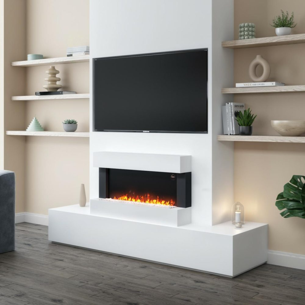 White Wall Mounted Electric Fireplace – 39 Inch – Amberglo Heating