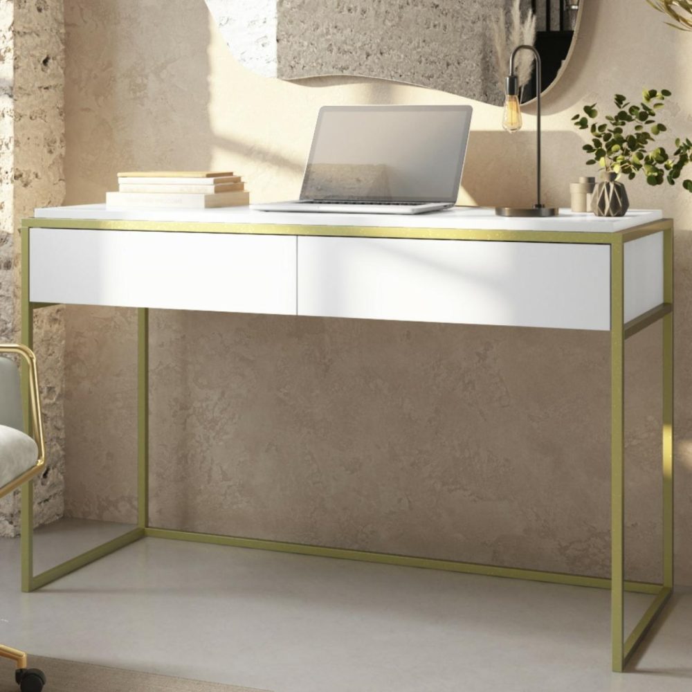 White Wooden Desk With Drawers – Larsen Office