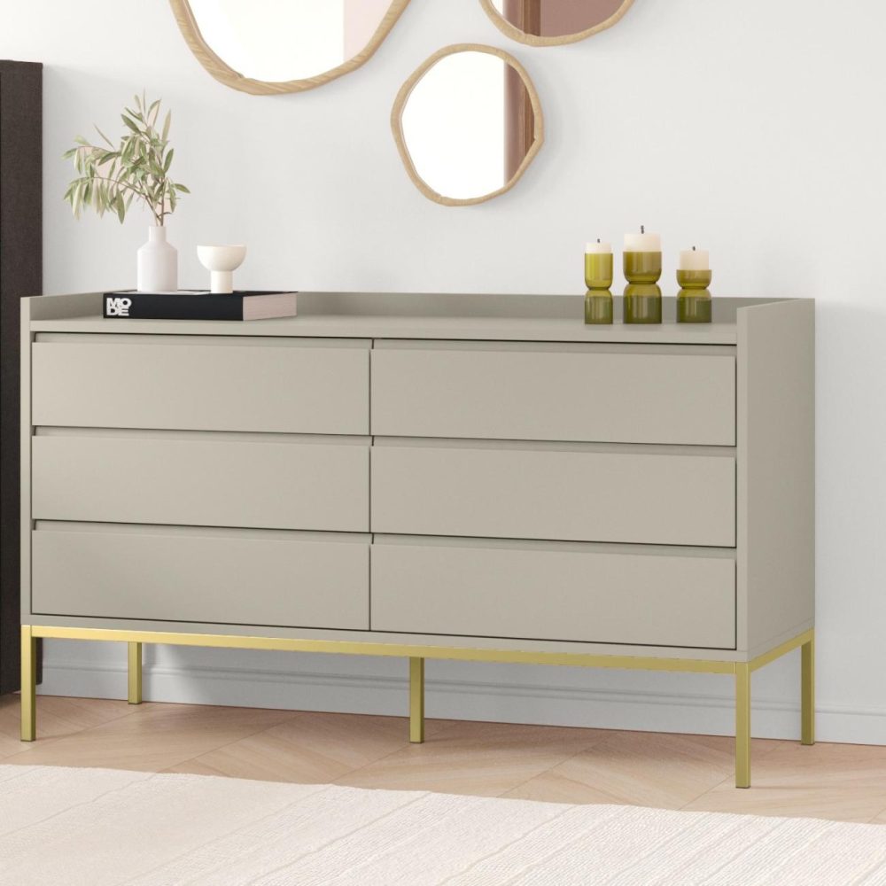 Wide Beige Modern Six Chest Of Drawers – Zion Chest Of Drawers