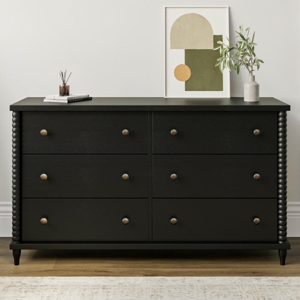 Wide Black Bobbin Chest Of 6 Drawers – Alma Chest Of Drawers