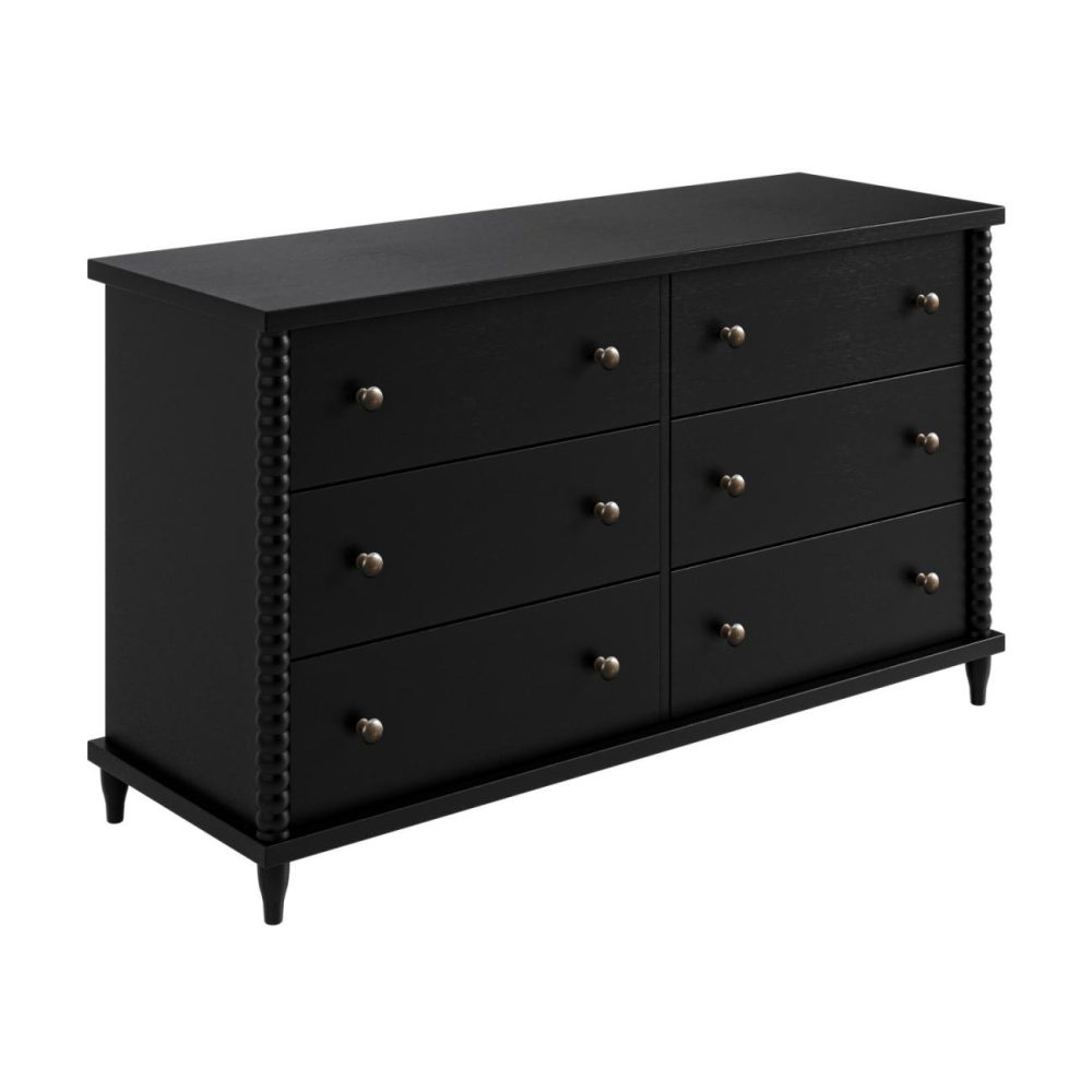 Wide Black Bobbin Chest Of 6 Drawers – Alma Chest Of Drawers