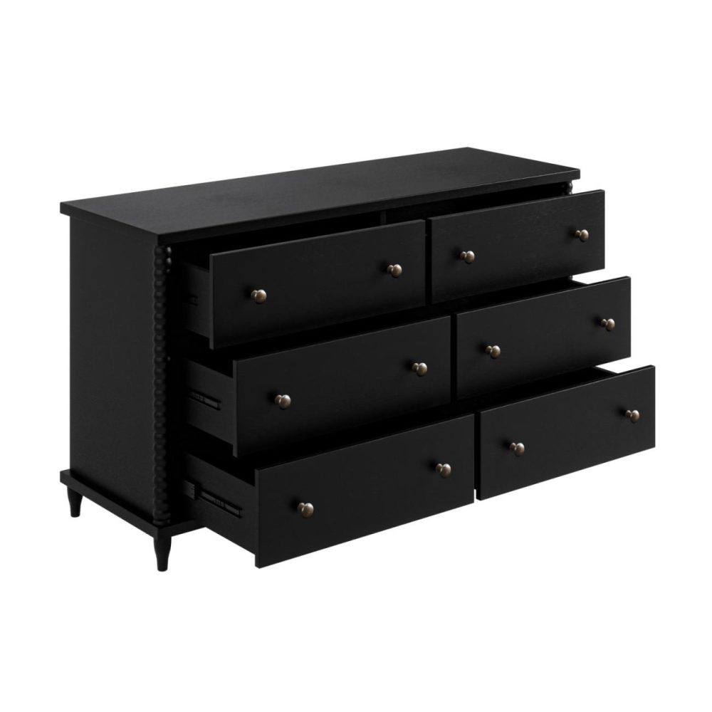 Wide Black Bobbin Chest Of 6 Drawers – Alma Chest Of Drawers