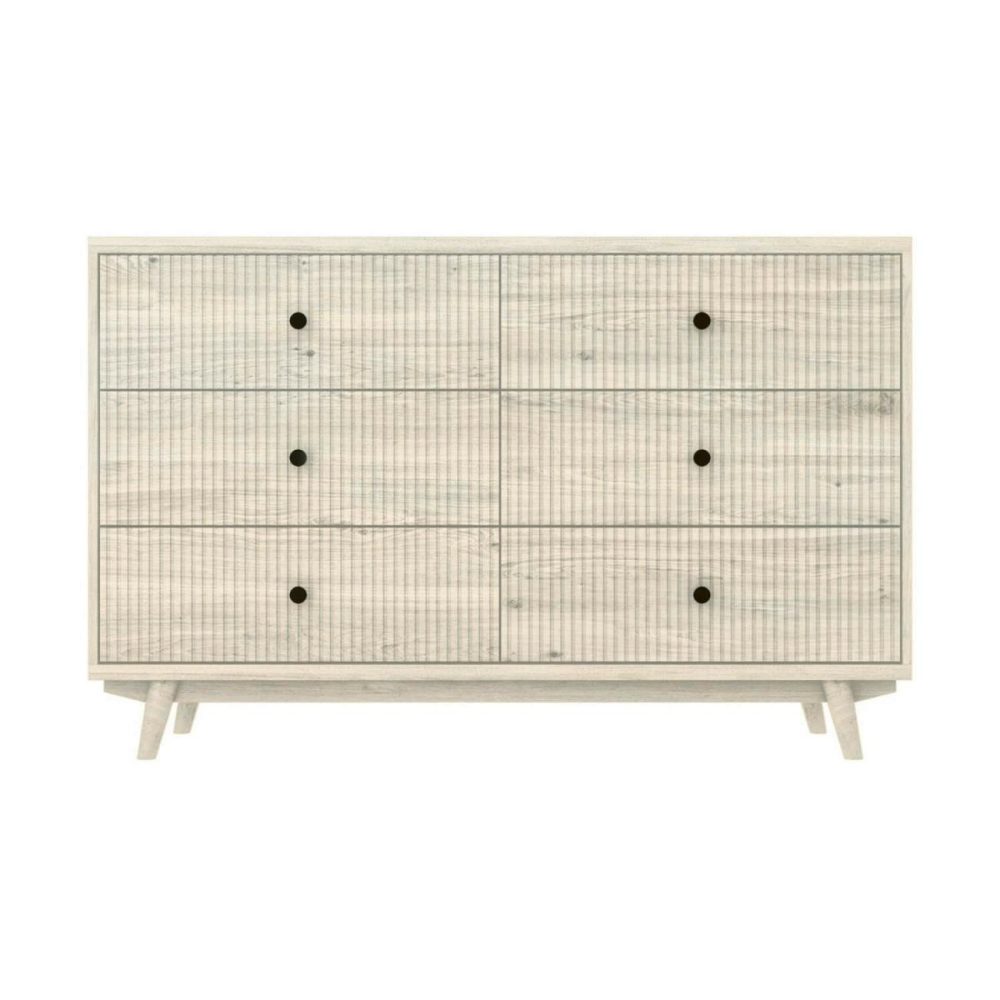 Wide Cream Limewash Chest Of 6 Drawers With Legs – Beau Chest Of Drawers