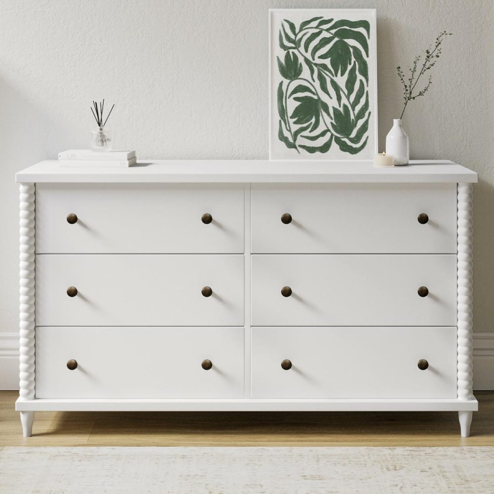 Wide White Bobbin Chest Of 6 Drawers – Alma Chest Of Drawers