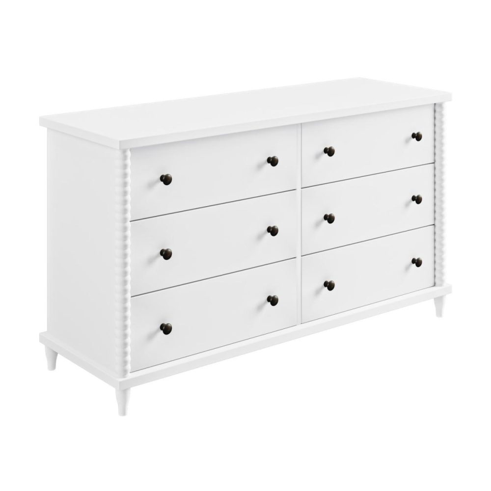 Wide White Bobbin Chest Of 6 Drawers – Alma Chest Of Drawers