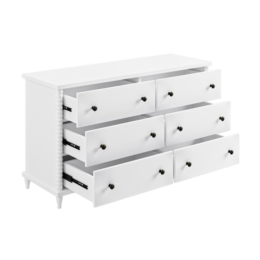 Wide White Bobbin Chest Of 6 Drawers – Alma Chest Of Drawers