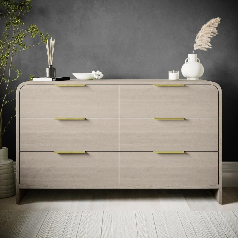 Wide Wooden Curved Chest Of 6 Drawers – Rhea Hallway