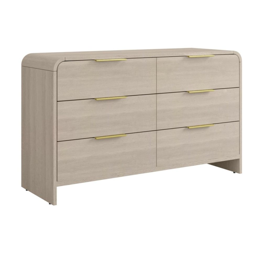 Wide Wooden Curved Chest Of 6 Drawers – Rhea Hallway