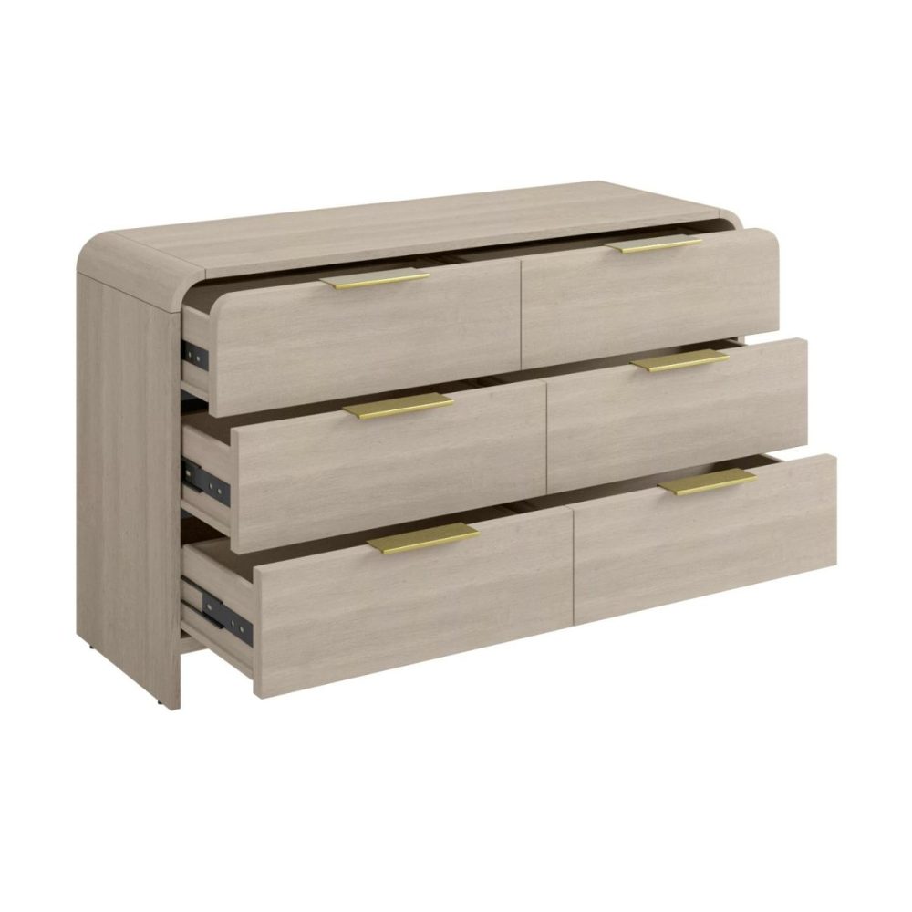 Wide Wooden Curved Chest Of 6 Drawers – Rhea Hallway