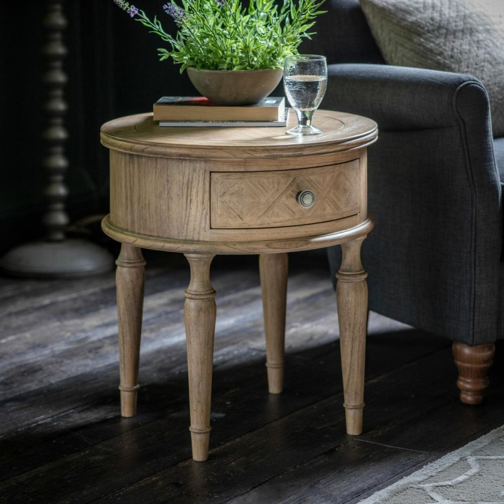 Wooden Framhouse Round Side Table Maverick- Caspian House Living Room