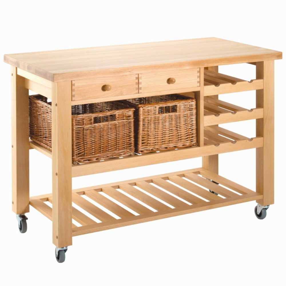 Wooden Kitchen Storage Trolley With Wine Rack – Lambourn Dining