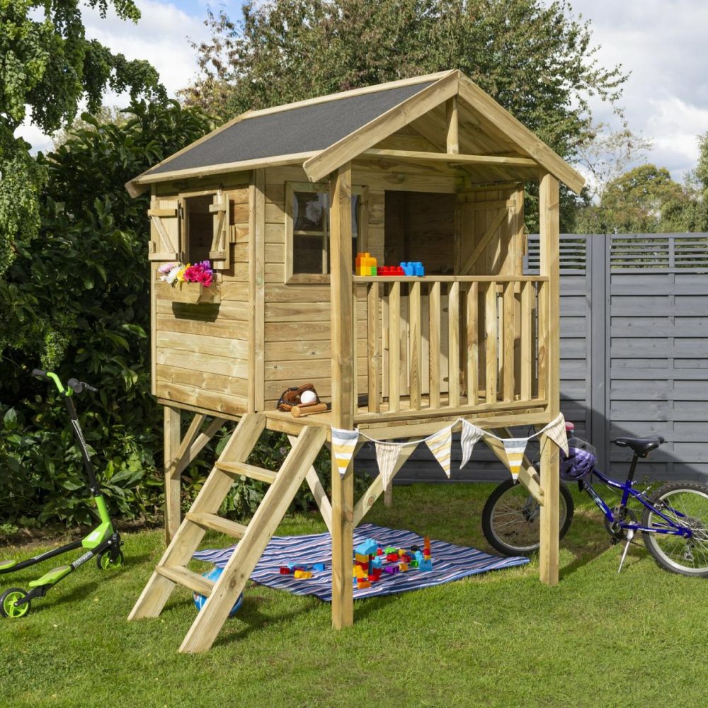 Wooden Lookout Playhouse With Balcony Buildings & Storage