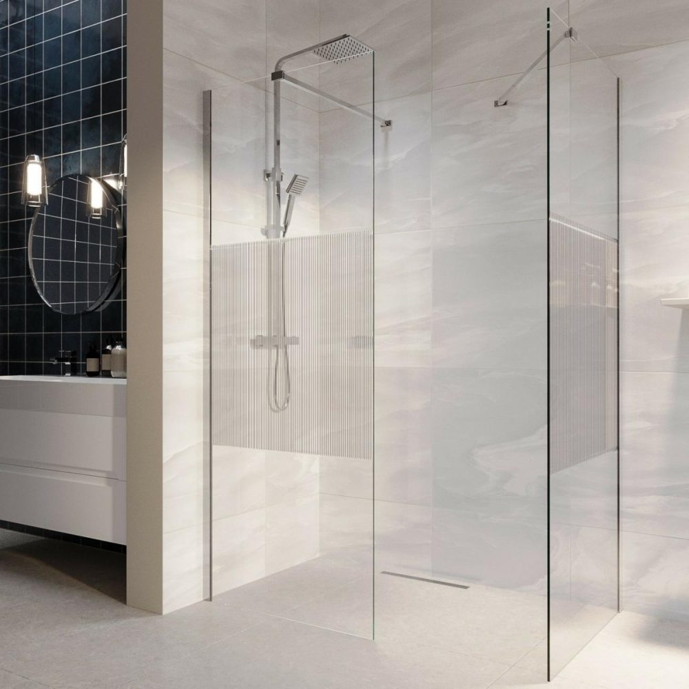 1400X800Mm Chrome Frameless Fluted Glass Walk In Shower Enclosure – Matira Bathroom