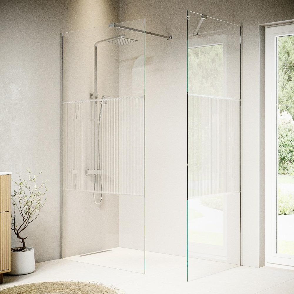 1400X800Mm Chrome Frameless Fluted Glass Walk In Shower Enclosure – Matira Bathroom