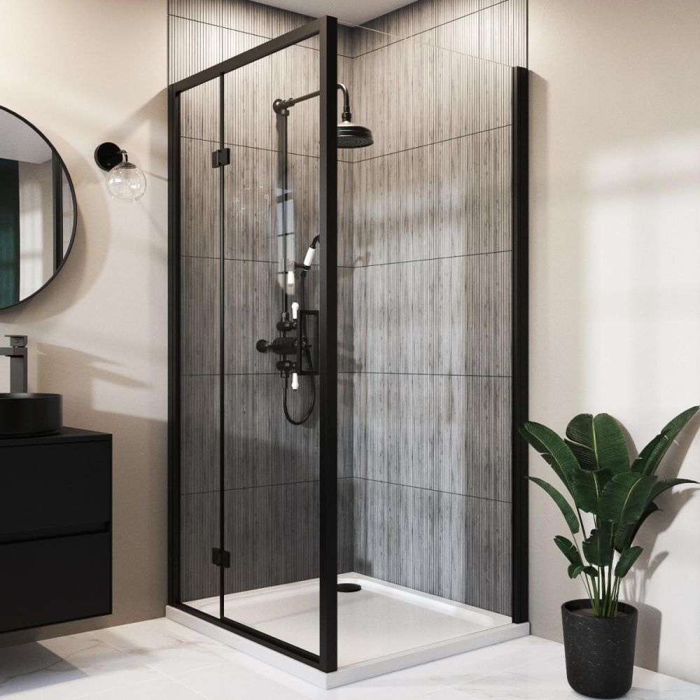 Black 8Mm Glass Rectangular Hinged Shower Enclosure 1000X800Mm – Pavo Bathroom