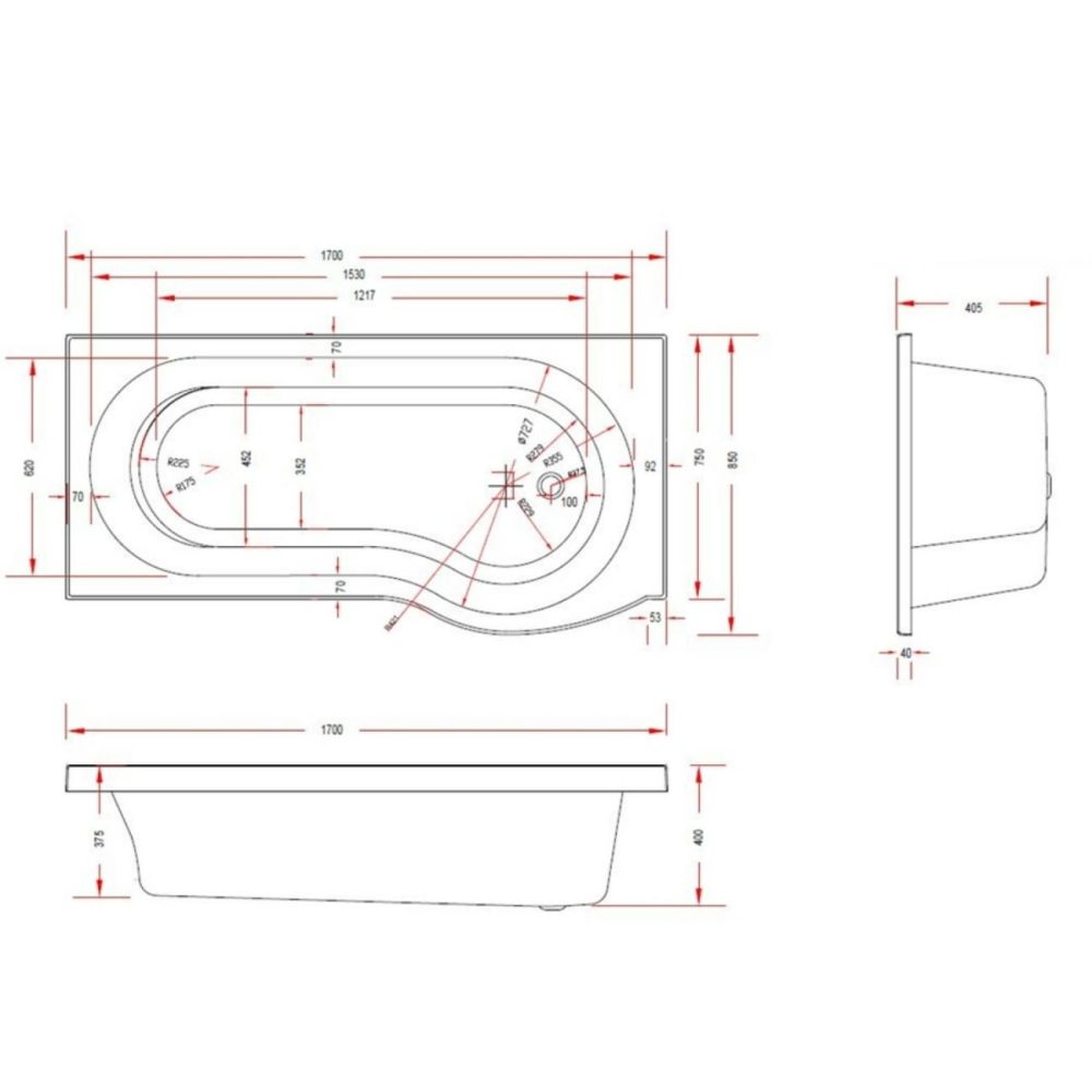 P Shape Shower Bath Left Hand With Front Panel & Chrome Bath Screen 1700 X 850Mm – Portland Bathroom