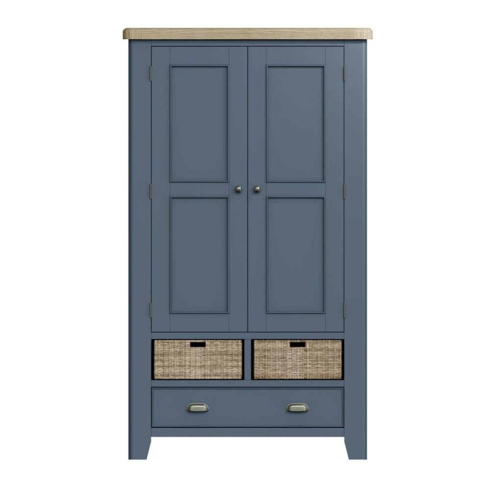 Tall Navy & Oak Kitchen Larder With Wicker Baskets – Pegasus Dining