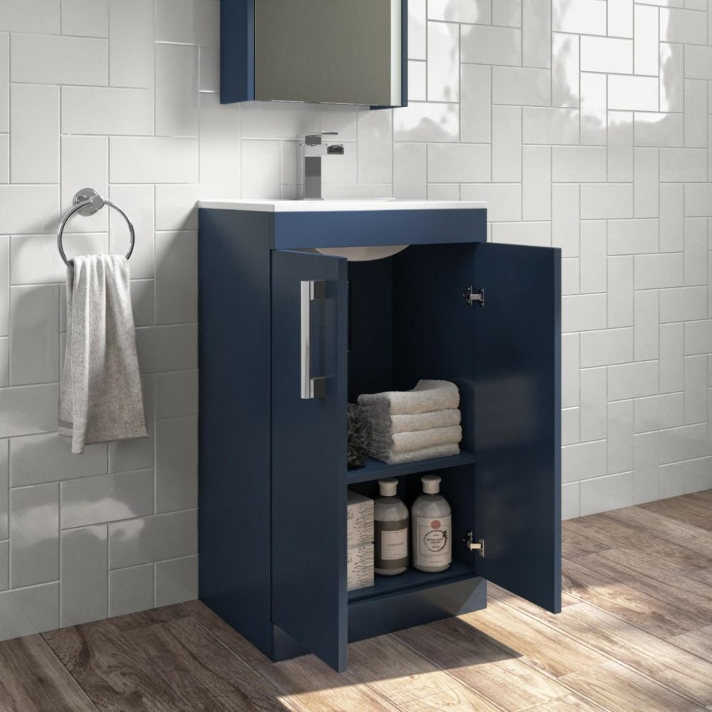 500Mm Blue Freestanding Vanity Unit With Basin And Chrome Handle – Ashford Bathroom