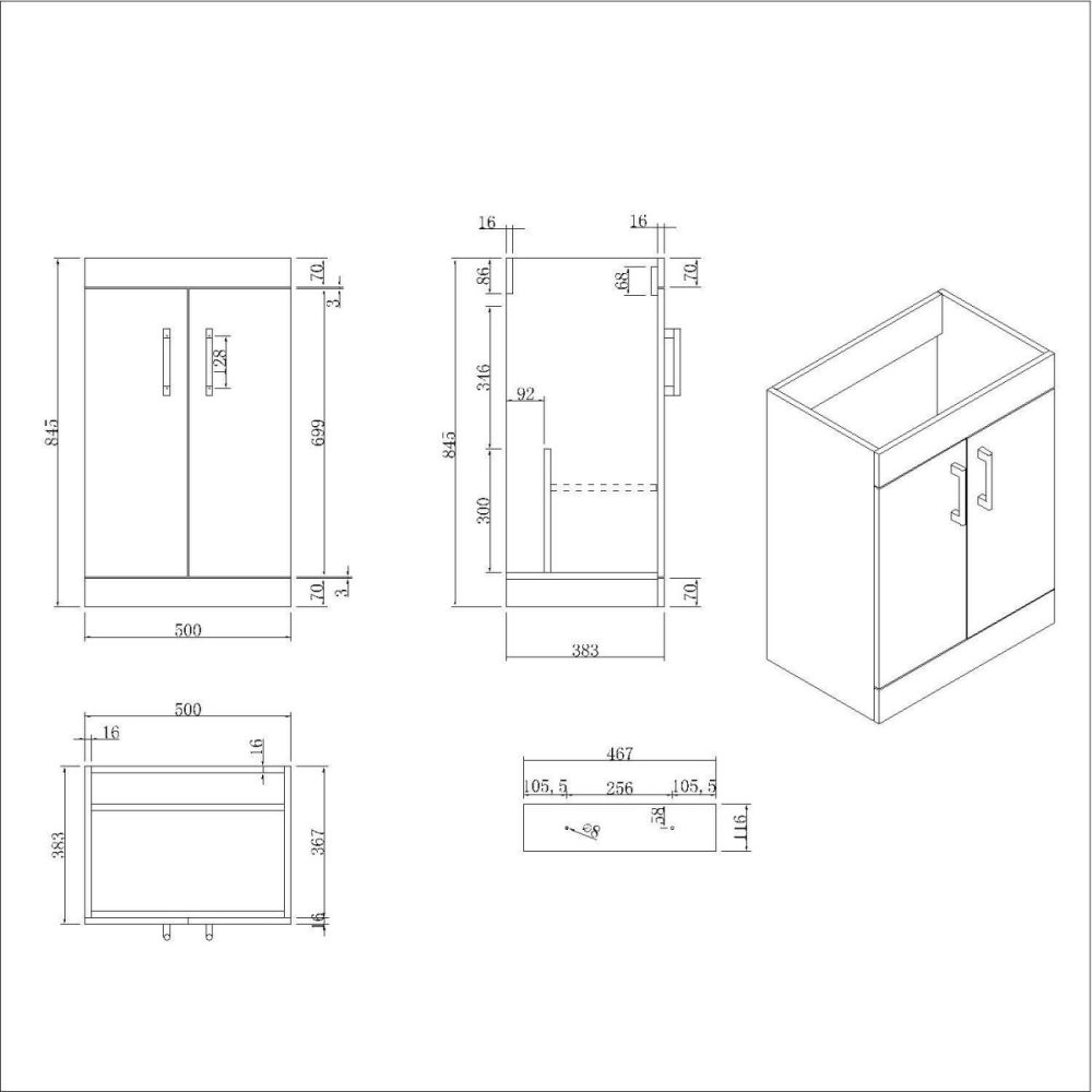 500Mm Blue Freestanding Vanity Unit With Basin And Chrome Handle – Ashford Bathroom