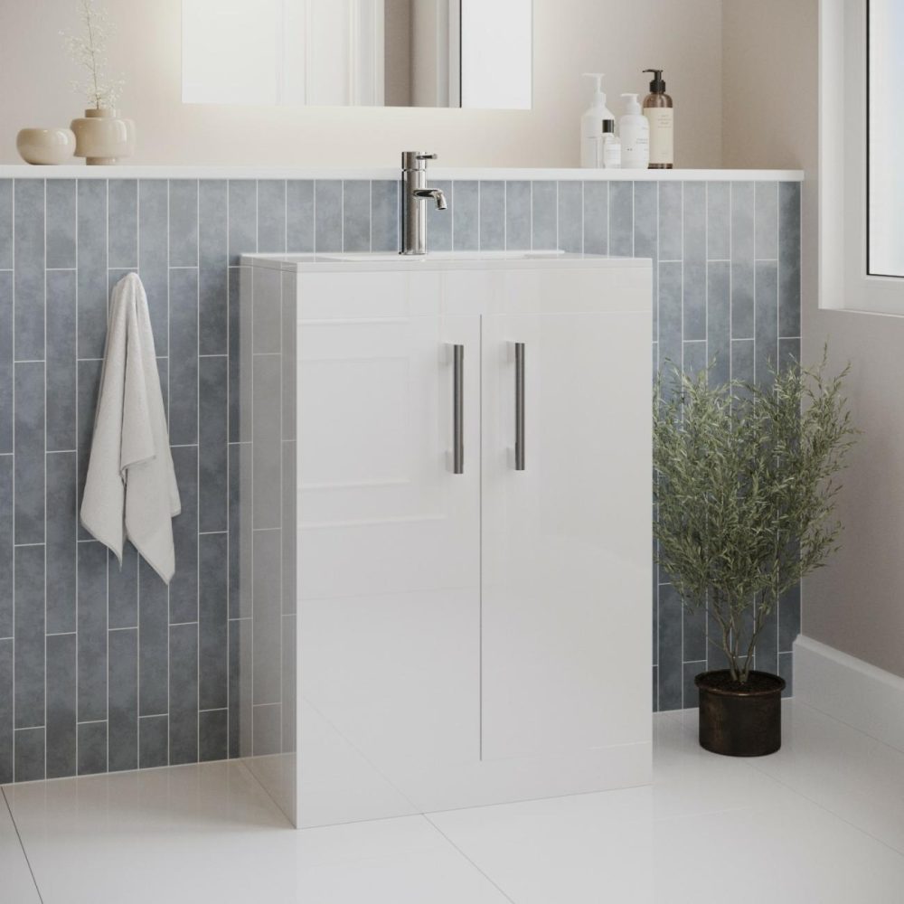 600 Mm White Freestanding Vanity Unit With Basin And Chrome Handles – Ashford Bathroom