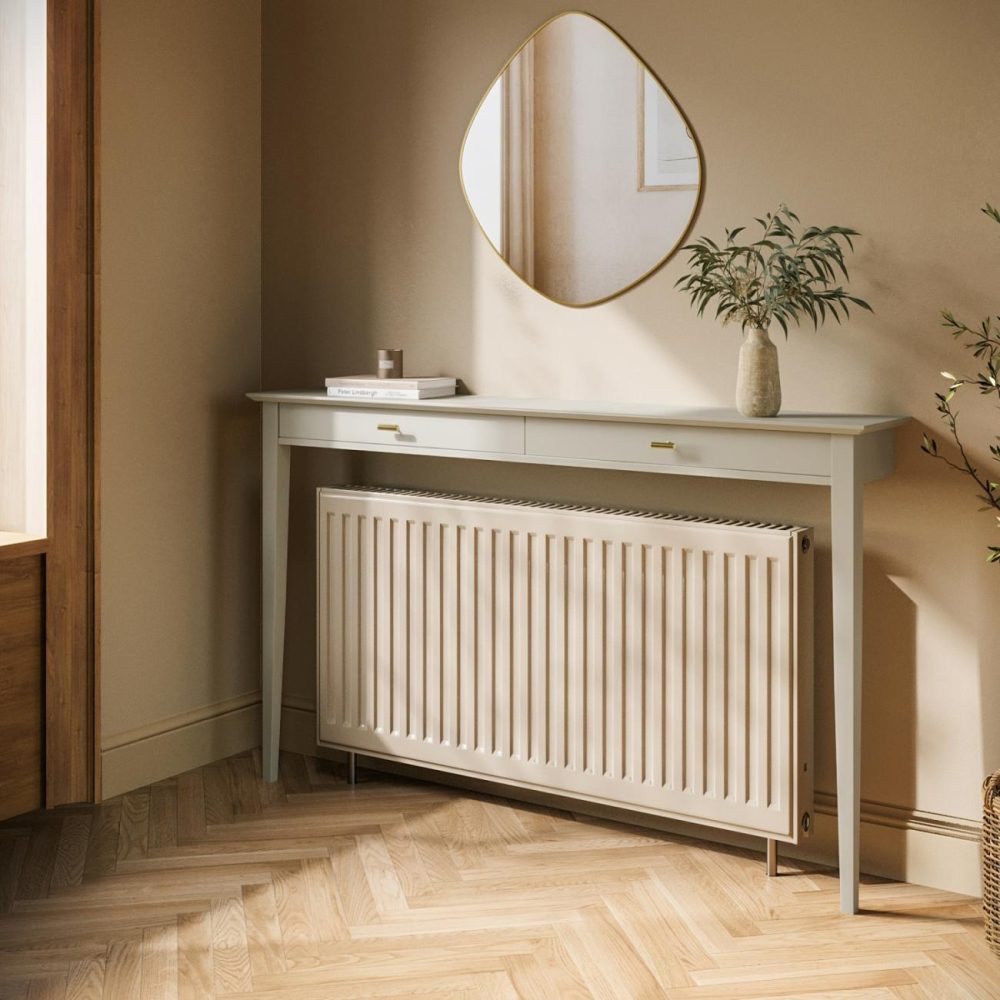 Large & Narrow Taupe Radiator Cover With Brass Handles – 150Cm – Noa Dining