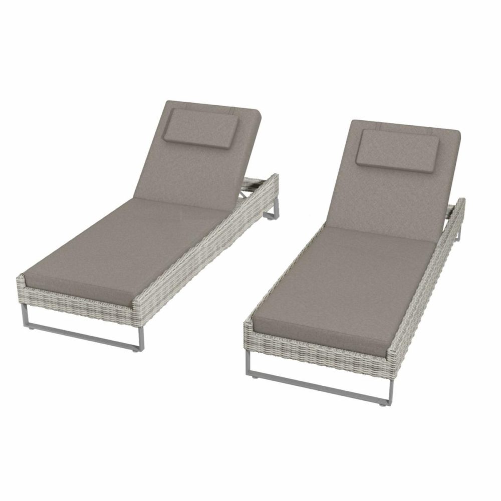 Only Opened – Pair Of Grey Rattan Reclining Garden Sun Lounger Set Garden