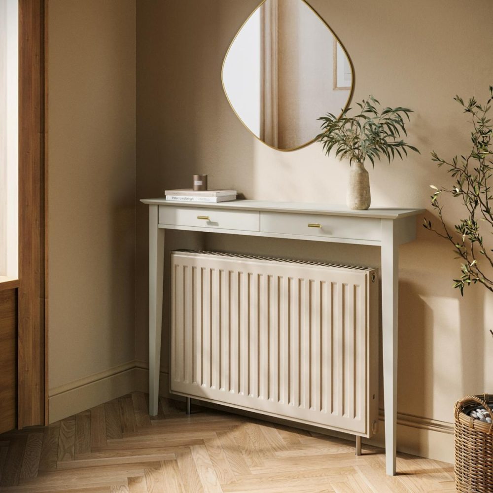 Small & Narrow Taupe Radiator Cover With Brass Handles – 115Cm – Noa Dining