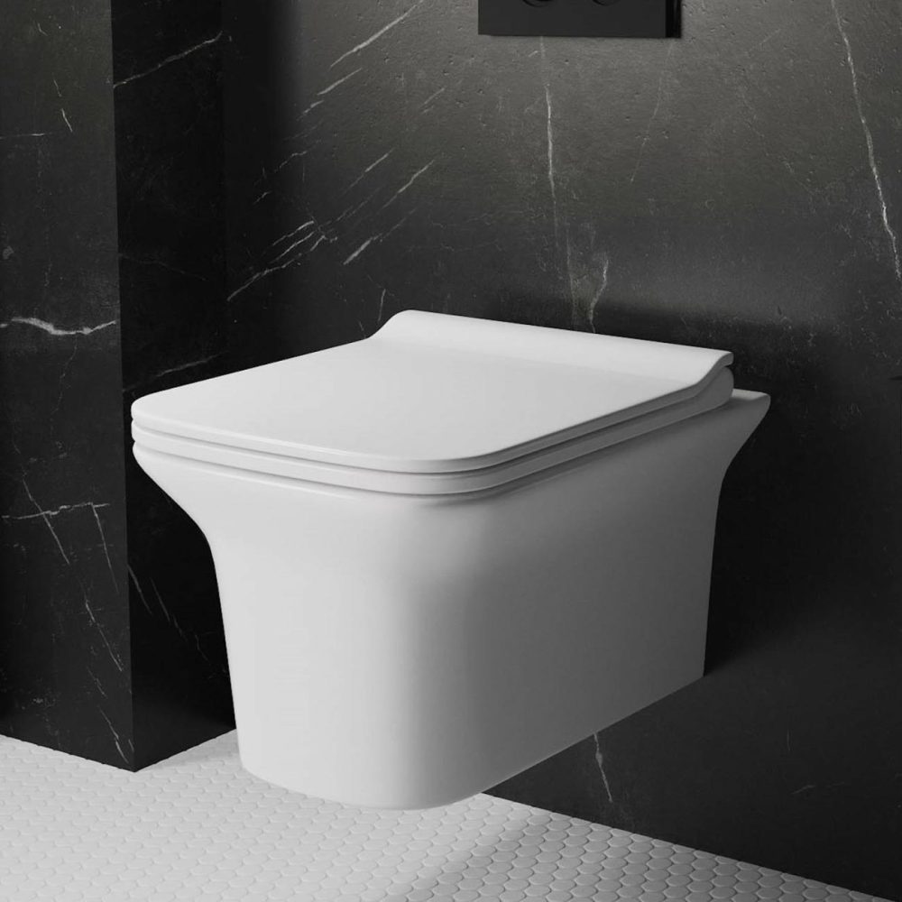 Wall Hung Rimless Toilet With Slim Soft Close Seat – Santiago Bathroom